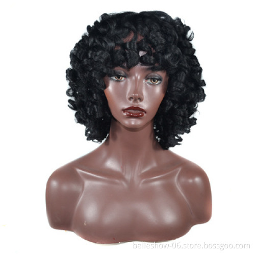 Hot sell wholesale cheap black wig  fashion black African small roll fluffy roll lady wig